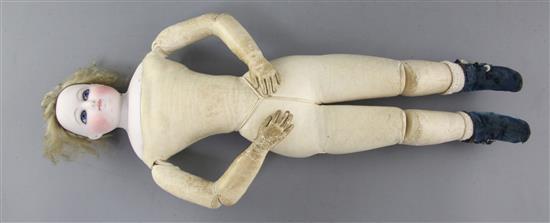 A French bisque shoulder head doll, possibly Eugene Barrois, c.1860, 17in. long